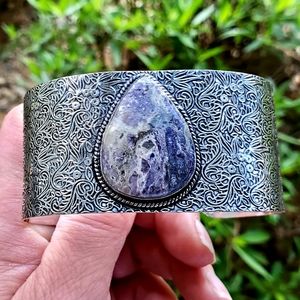 New Purple Fluorite 925 Silver Cuff Bracelet.